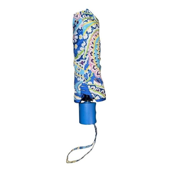 Vera Bradley Capri Blue Umbrella w/ Sleeve Automatic Pop Up Retired EUC - Picture 2 of 4